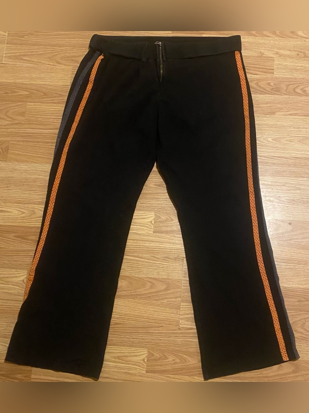 Y2K Vintage Harley-Davidson Black Pants with Orange Side Stripes & Flared Legs
